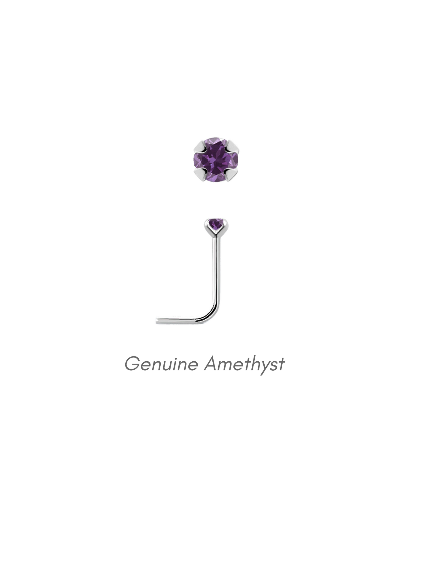 Genuine Gemstone set in 925 Sterling Silver L Shaped Nose Stud Birthstone