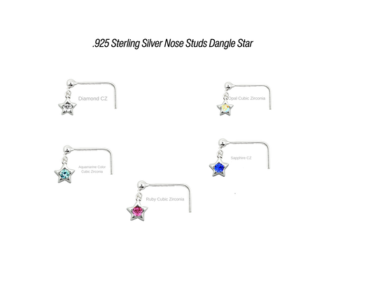 .925 Sterling Silver Nose Stud with Star Dangle
